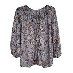 Women's Cupio 3/4 Sleeve Floral Blouse Top Size L Lilac